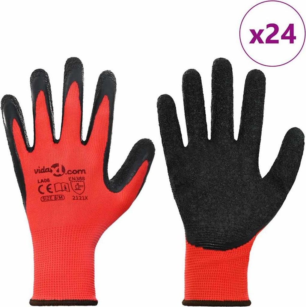 Stabli Arbeitshandschuhe 24 pcs - Montage erforderlich - Rot und Schwarz 8 / m Latexbeschichtung - Arbeitshandschuhe DE989672 - Arbeitshandschuhe