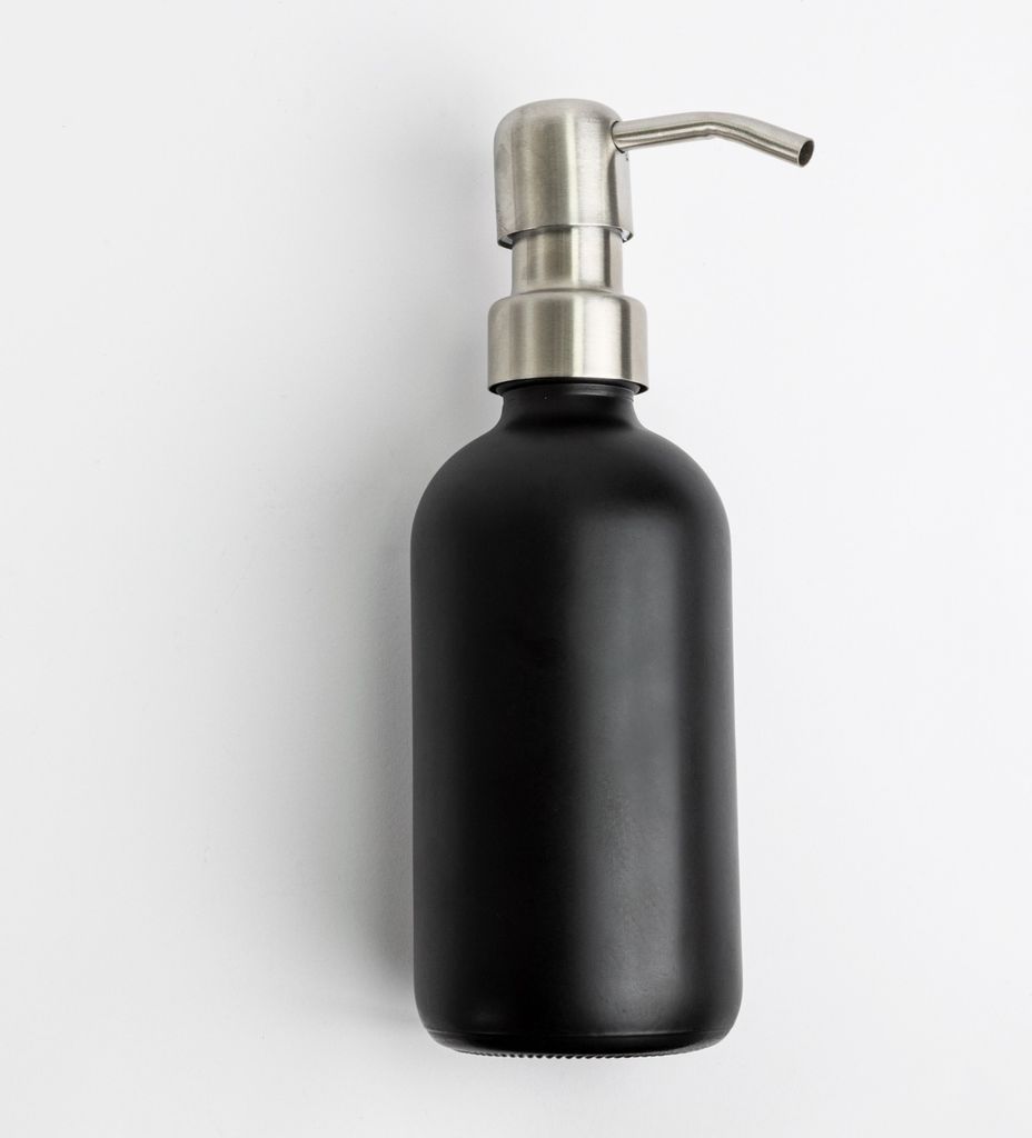 Natural Goods Berlin KLEAN Seifenspender mit Etiketten, hochwertiger & nachfüllbarer Seifenspender für Küche & Bad, matt Schwarz, Edelstahl Pump...