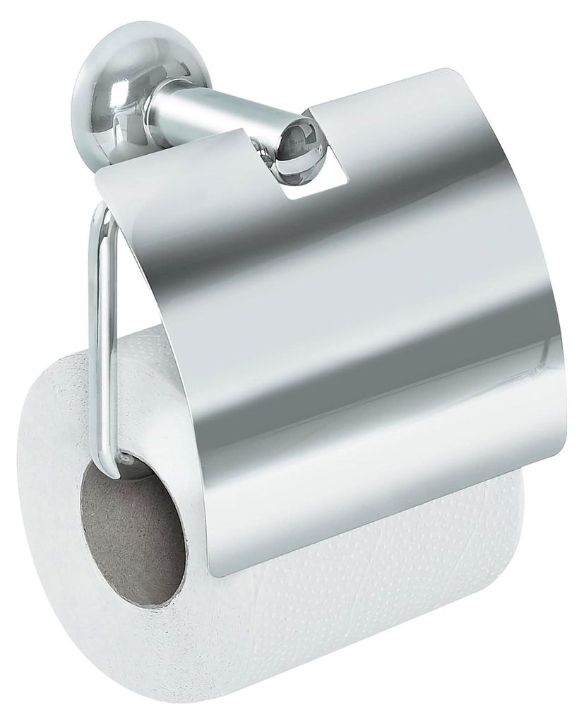 Schweizer Rollenhalter Chrom glänzend rostfrei zum Schrauben oder Kleben inkl. Montagezubehör