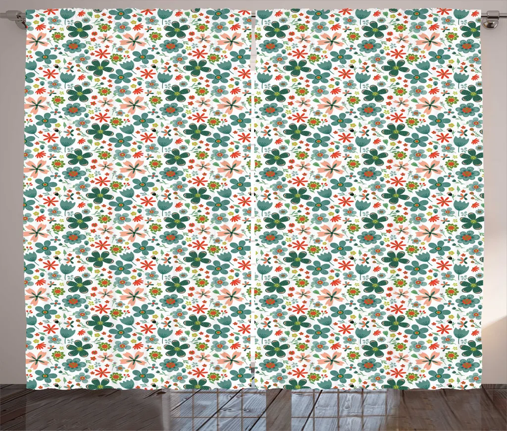 Rideau de Salon Rustique à Motifs Floraux avec Crochets 280x225 cm