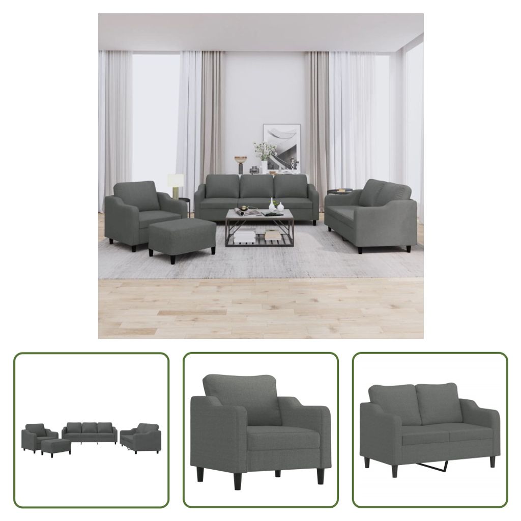 The Living Store 4-tlg. Sofagarnitur mit Kissen Dunkelgrau Stoff