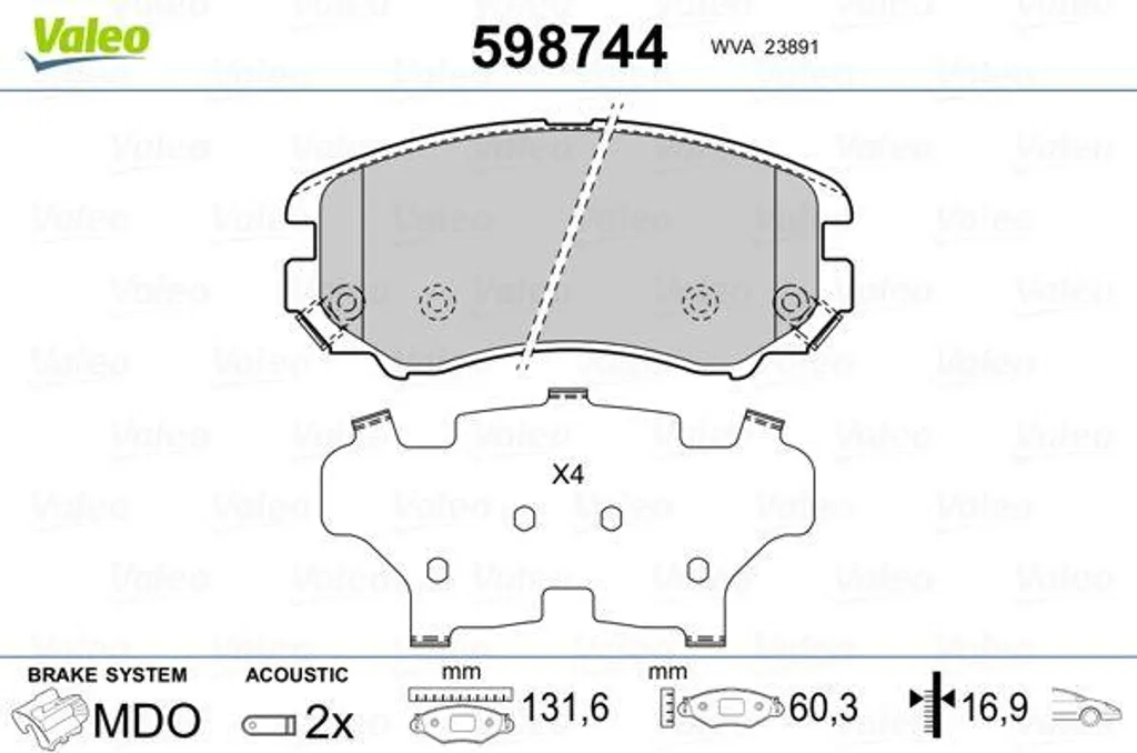 Valeo 598744 Jeu de plaquettes de frein à disque OE 581011FA50 Hyundai