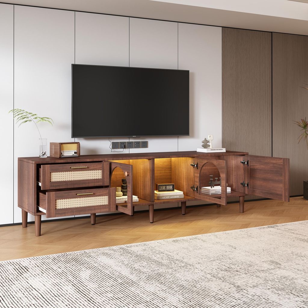 OKWISH Meuble TV 180 cm - 2 tiroirs, 3 portes en verre - Image du produit 