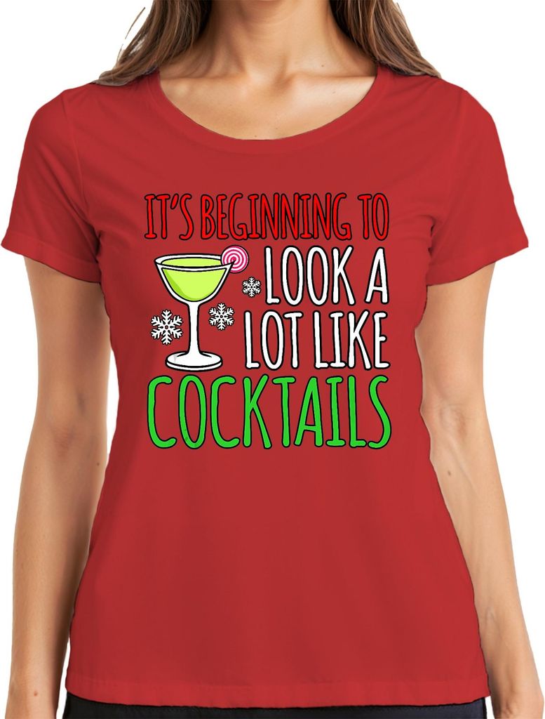 It's Beginning To Look Like Cocktails Weihnachten Party Geschenk Damen T-Shirt, Rot, S