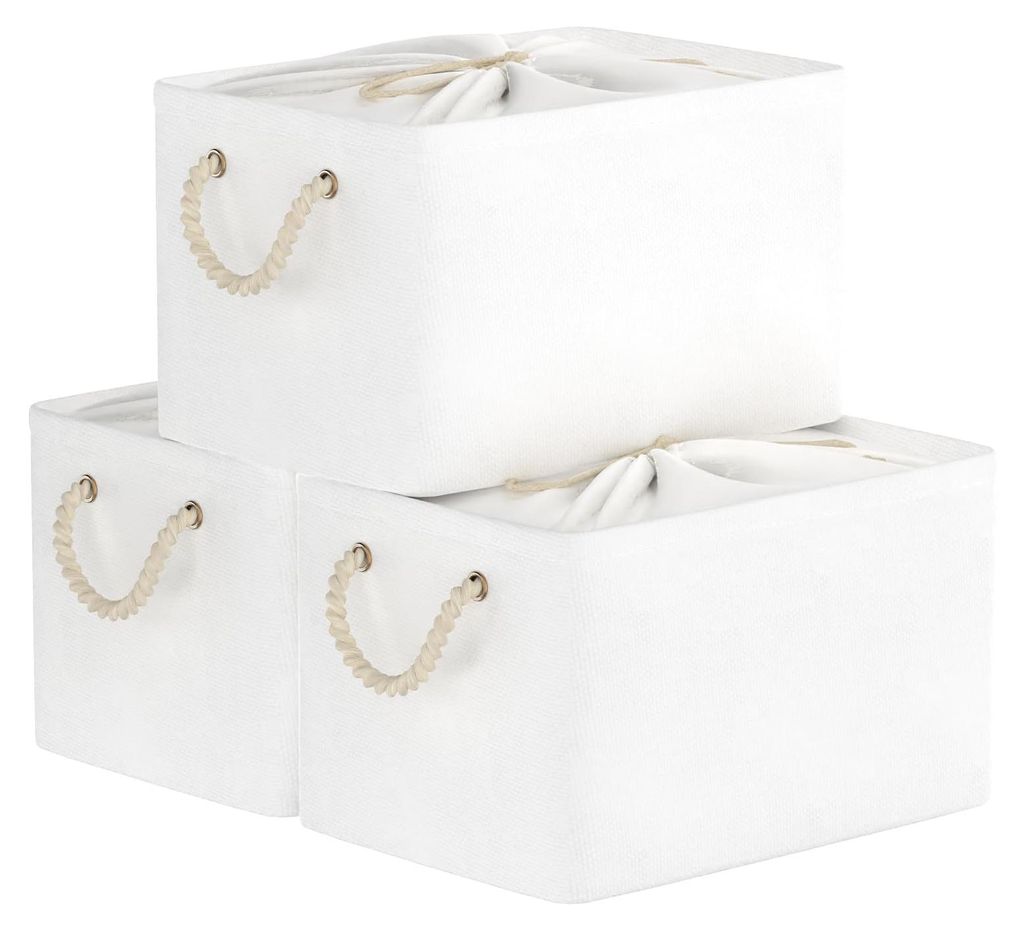 3-teiliges Set Aufbewahrungskörbe aus Stoff, faltbare Aufbewahrungsboxen mit Kordelzugdeckel und 2 Griffen, Aufbewahrungskörbe für Schränke und...