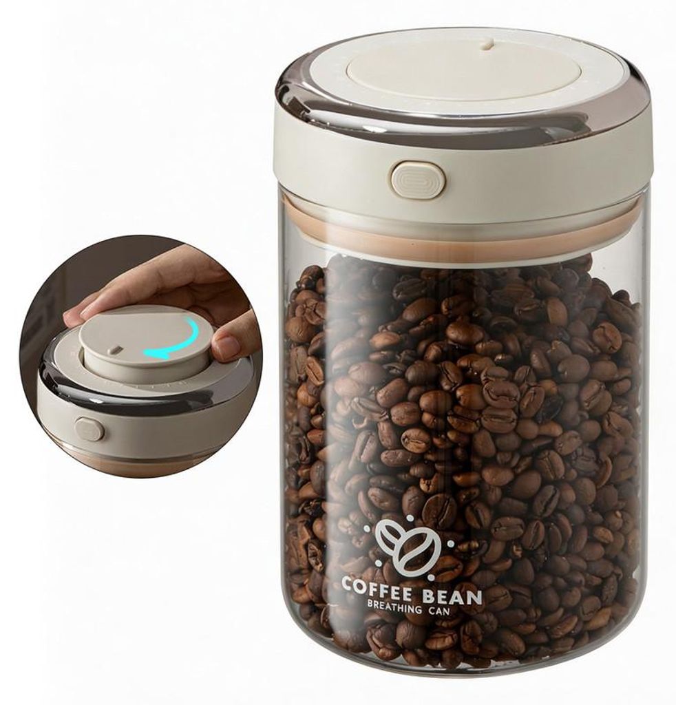 Kaffeebohnen-Aufbewahrungsglas 1100 ml – mit Einwegventil, luftdichtem Deckel, Datumsanzeige – Borosilikatglas, für Bohne, Tee & mehr