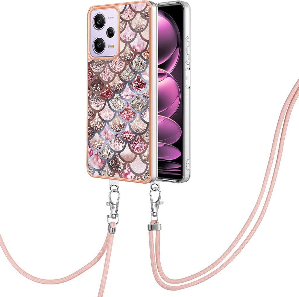 Handykette Hülle für Xiaomi Poco X5 Pro/Redmi Note 12 Pro 5G Muster TPU Schutzhülle mit verstellbarem Tragegurt Kaffee