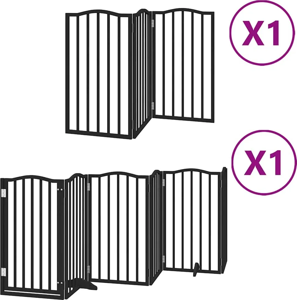 vidaXL Cancelletto per cani 9 pezzi con porta Pieghevole Nero 450 cm Legno di pioppo