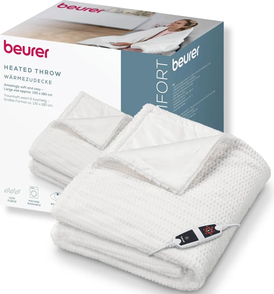 Plaid chauffant Beurer HD 82 blanc avec 6 niveaux de température réglables