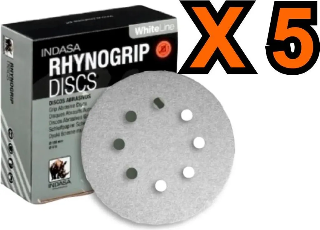 INDASA Rhynogrip 125mm P100 Bianco | Carta Abrasiva per Legno 5pz