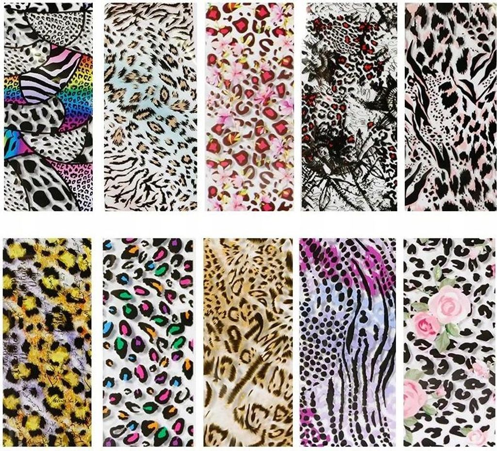 10X Transferfolie 10Cmx4Cm Set Leopard Gefleckt Zebra Fell
