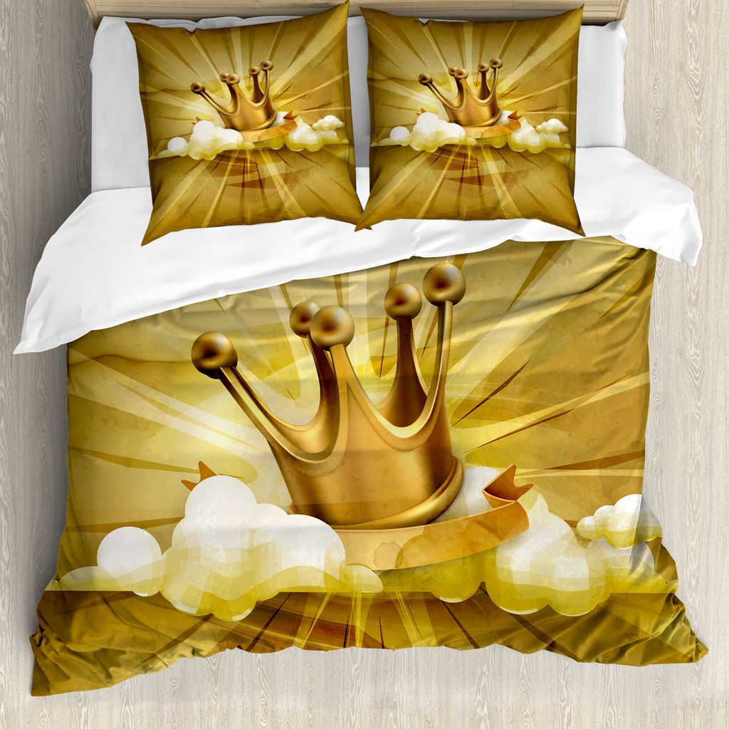 ABAKUHAUS König Bettbezug, Märchenkrone und Wolken, Milbensicher Allergiker geeignet mit Kissenbezügen, 200 cm x 200 cm - 80 x 80 cm, Pale Kaffee