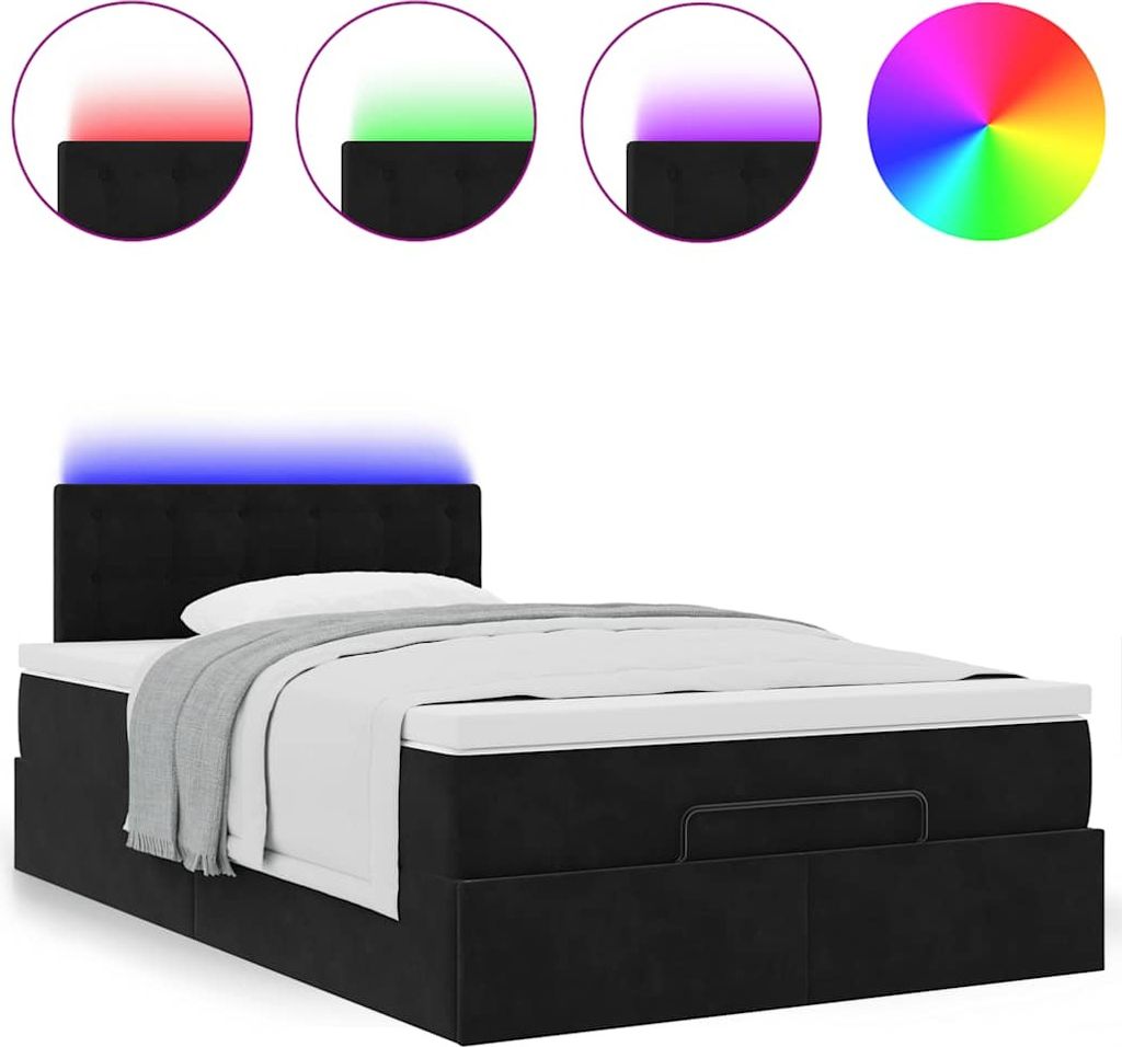 Ottomane Bett mit Matratze & LEDs Schwarz 120x190 cm Samt