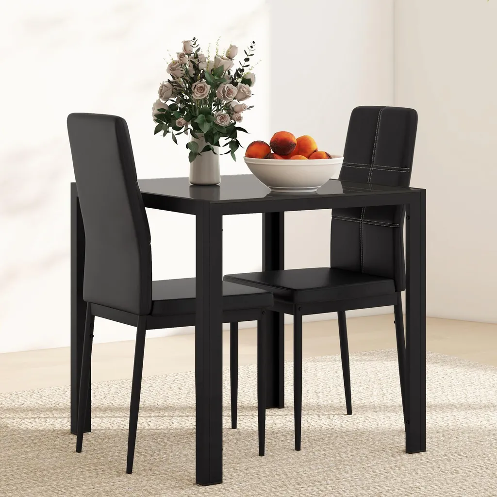 Table à manger 2 personnes HOMCOM ensemble moderne avec verre noir - 7