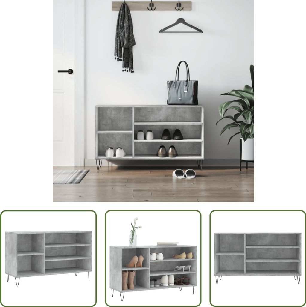 The Living Store Schuhregal Betongrau 102x36x60 cm Holzwerkstoff