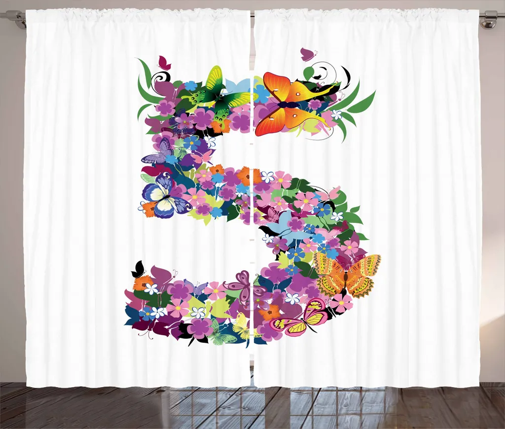 ABAKUHAUS Numero Tenda rustica, Fiori primaverili cinque anni, Soggiorno Tenda universale con passanti e ganci, 280 x 225 cm, Multicolore