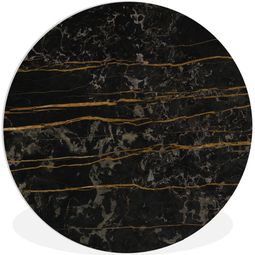 MuchoWow Rundes Wandbild - Runde Bilder Marmor - Schwarz - Gold - Ader Ø 30 cm Kreis Wanddekoration Kunststoff - Wandkreis - Wandschmuck - Schla...