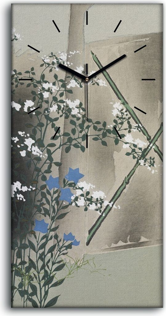 Wanduhr Uhr Wandbild Leinwand 30x60 Gemälde Asiatischer Mann Blumen Baum Kunst - schwarze Hände