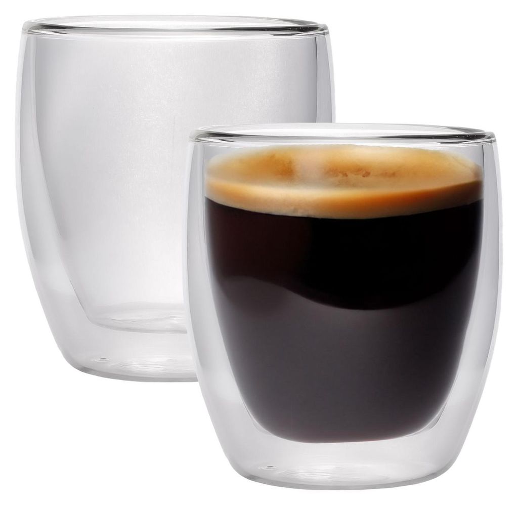 Intirilife 2x Doppelwandiges Thermo Glas Set in 200 - 250 ml – Thermoglas Thermogläser Mundgeblasen isoliert Latte Macchiato Glas Teeglas Kaffee...