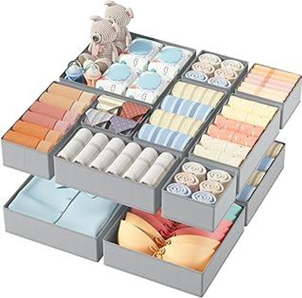 DIMJ 12er Schubladen Ordnungssystem Schubladen Organizer, Faltbare Aufbewahrungsbox Stoff, Unterwäsche Organizer, Organizer Kleiderschrank für Kl...
