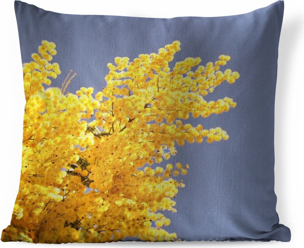 MuchoWow Zierkissen Sofakissen Wohnzimmer Dekokissen 40x40 cm Leuchtend gelbe Mimosenblüten mit blauem Himmel - Foto Kissen - Schlafzimmer Dekor...