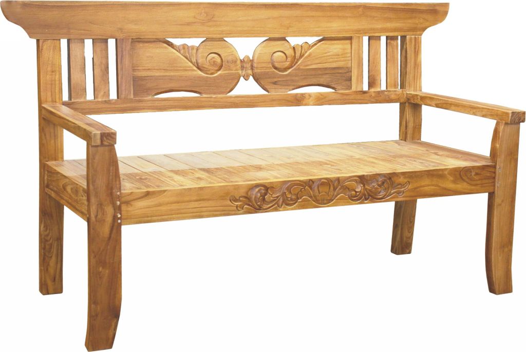 Gartenbank MAREN 3-Sitzer - 163,5cm Breit, Teak, Hellbraun | Terrassenbank Wetterfest Sitzbank Outdoor Bank