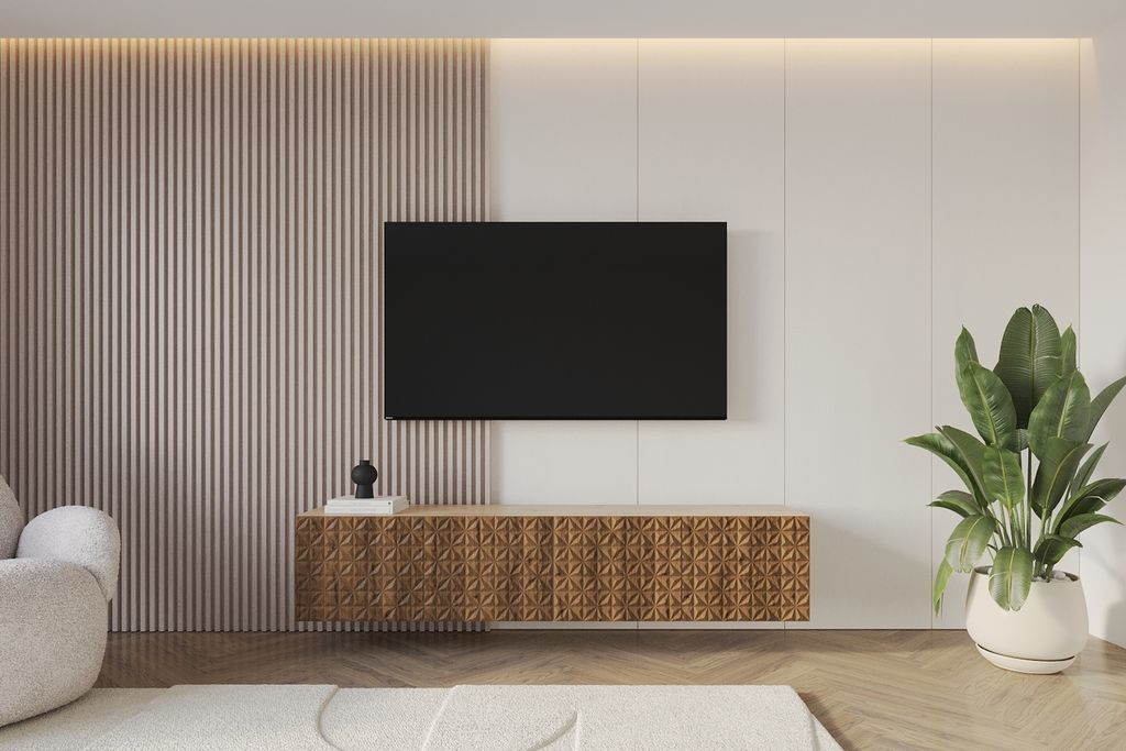 ALTDECOR TV-Schrank VIRA-W mit Gefrästen Fronten 2x100x40x40 Lowboard hängend, TV Möbel, TV Cabinet, Fernsehtisch, Fernsehschrank, TV Kommode, T...