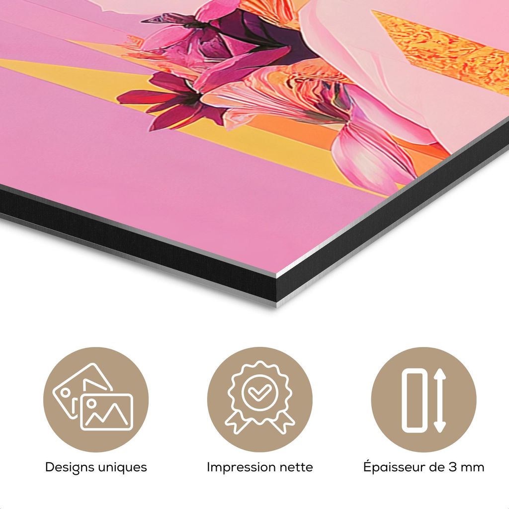 MuchoWow Wanddekoration Metall Metallbild Wandkunst 20x20 cm Frau - Blumen - Lila - Abstrakt MuchoWow Aluminium Gemälde - Alu Dibond Bilder