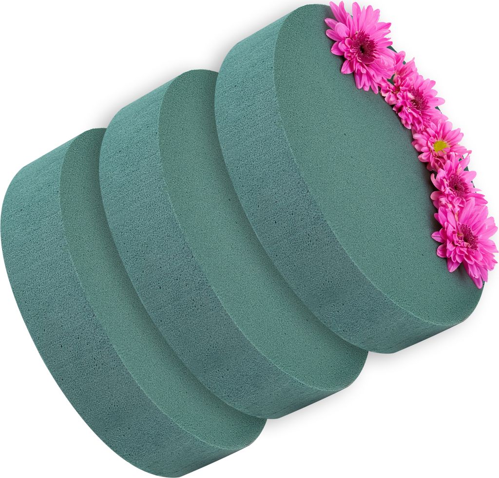 com-four 3x Steckmasse für Blumengestecke - 16 x 3,5 cm - Steckschaum für Frischblumen - Steckschwamm zum Basteln für Hochzeit, Ostern und Geb...