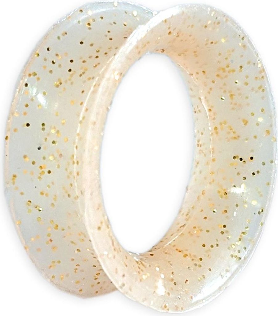 viva adorno 1 Stück 16mm Tube Flesh Tunnel Plug Silikon Ohr Piercing Glitter Glitzer Opal schimmernd flexibel Größe Z108g Creme / Gold