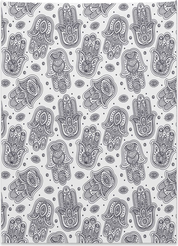 Abakuhaus Hamsa Wandteppich, Meditations-Yoga-Mandala aus Weiches Mikrofaser Stoff Kein Verblassen Klare Farben Waschbar, 110 x 150 cm, Weiß Schwarz