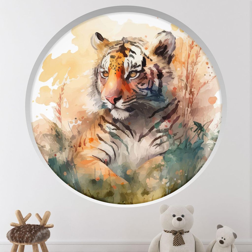 Trompe-l'œil-Aufkleber Runde Bogen Kinder - Lumaléa - Tiger - Durchmesser 130 cm