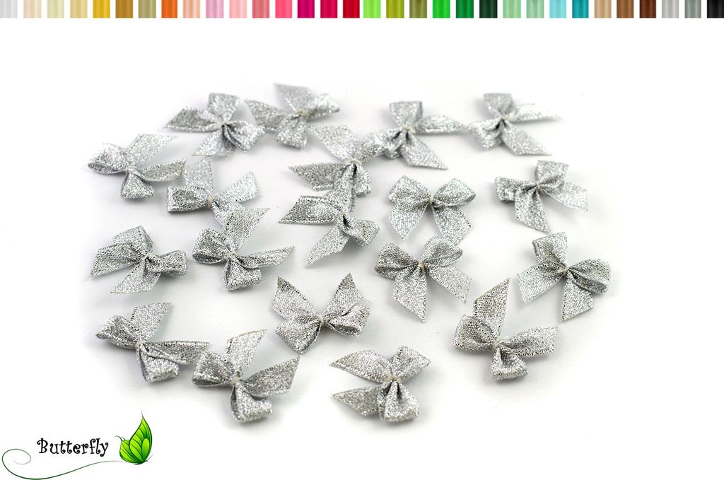 Satinschleifen 25mm, 20 Stück, Farbe:Silber metallic 012MET Produktbild 
