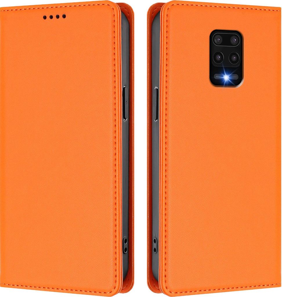 Handyhülle für Xiaomi Redmi Note 9S/ 9 Pro/ 9 Pro Max, Kunstleder Klapphülle Stoßfeste Magnetische Hülle mit Ständer Orange