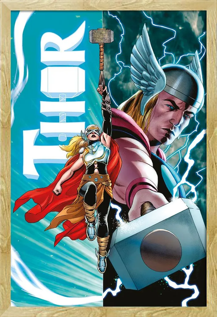 Décoration Murale Marvel Thor : Poster Encadré Hêtre Shinsuke 61x91,5 cm