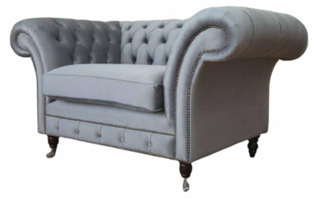Chesterfield Sessel Textil Sofa Stoff Couch Sofas Couchen Lounge Grau