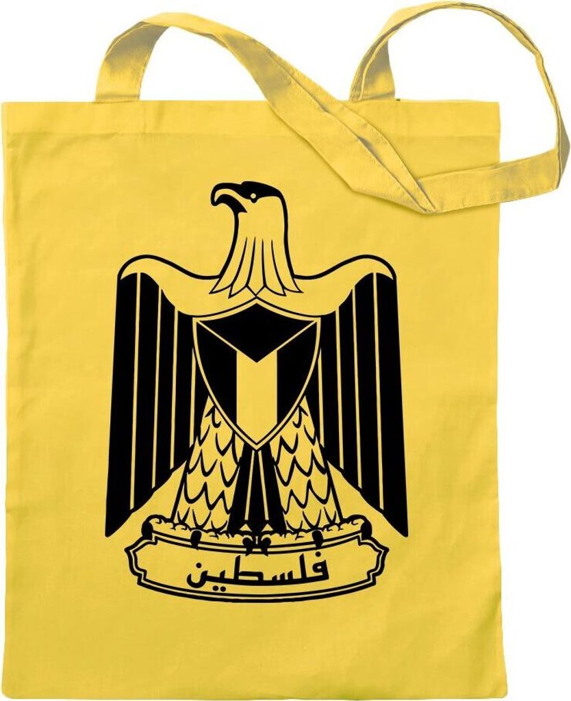 Kiwistar - Baumwolltasche - gelb - Palästina Wappen - Tragetasche Stoffbeutel Umhängetasche langer Henkel