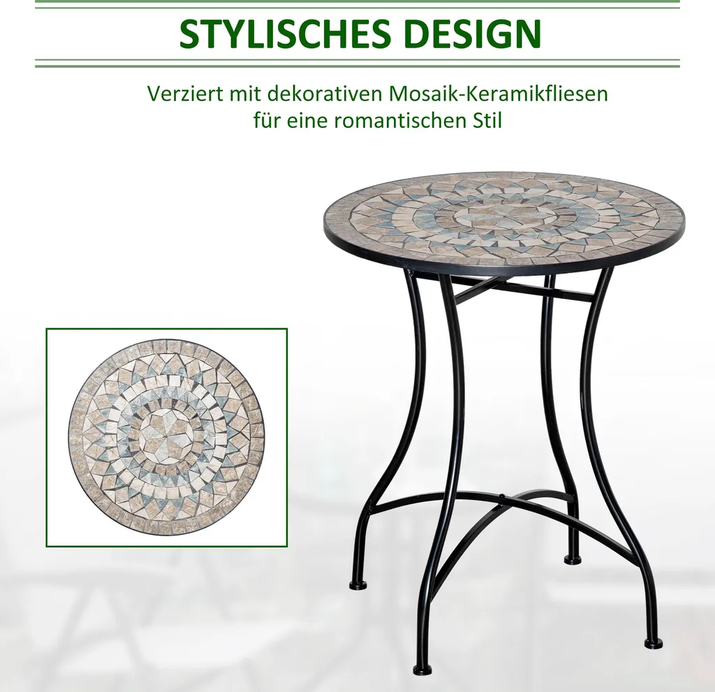 Table de jardin ronde Ø60cm mosaïque idéale petit balcon et terrasse - 4