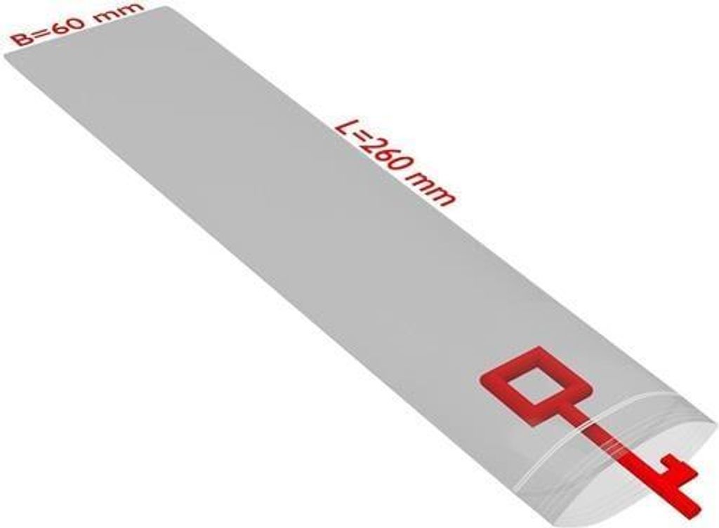 Druckverschlussbeutel Maße 60x260mm Stärke 50μ PE transparent TRANSPAK