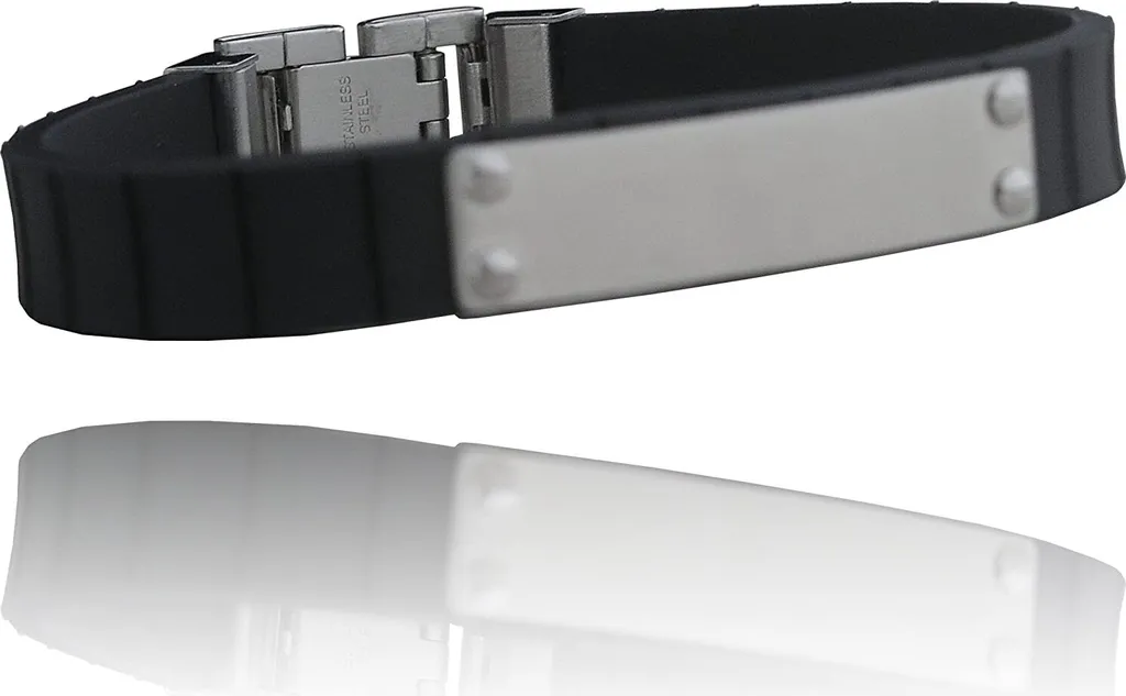 Bracciale Uomo Acciaio Satinato e Caucciù Nero 19cm - Modello B103T30