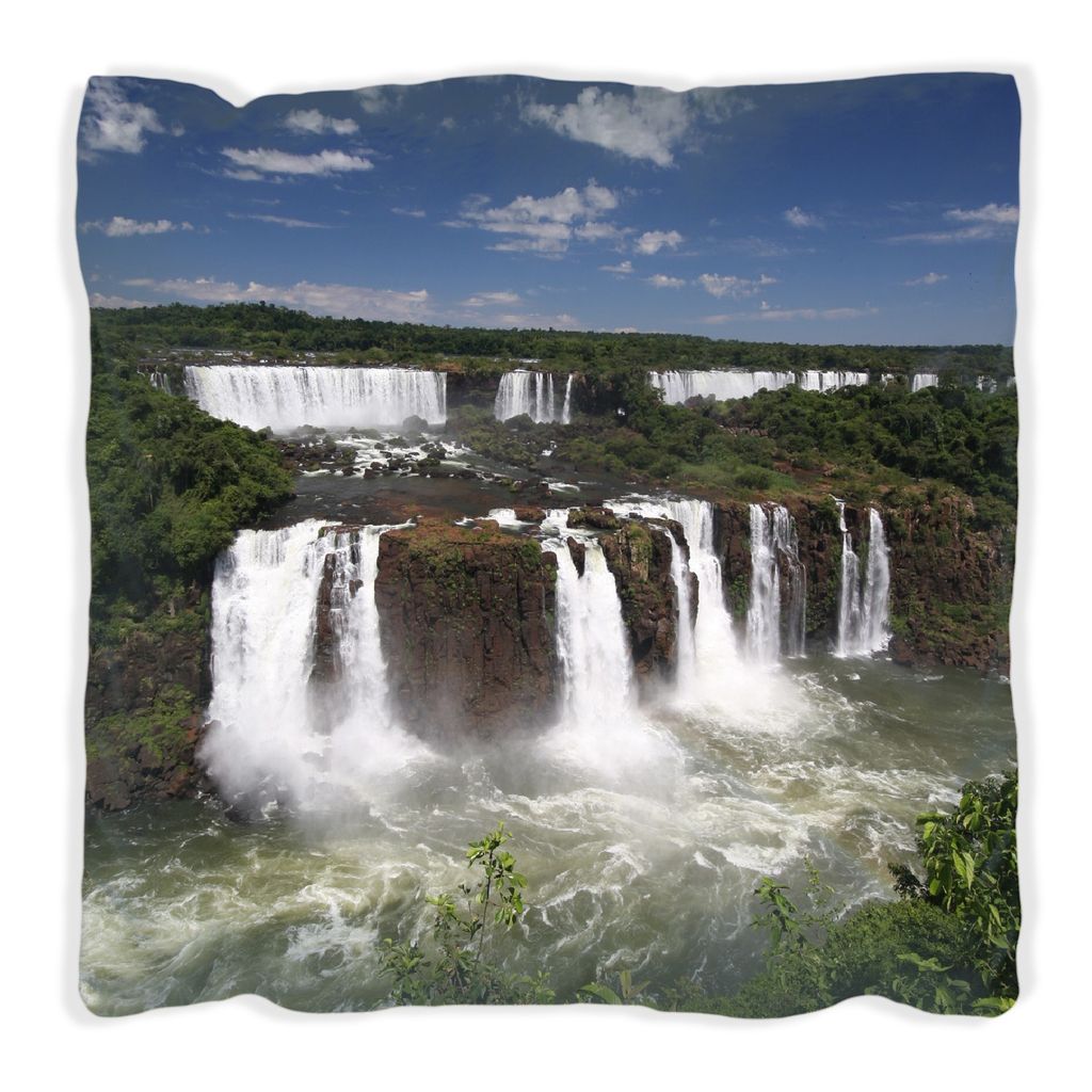Wallario Premium Kissen, weiche Oberfläche, mit Motiv Iguazu-Wasserfälle, Größe: 40 x 40 cm, mit weißer Rückseite