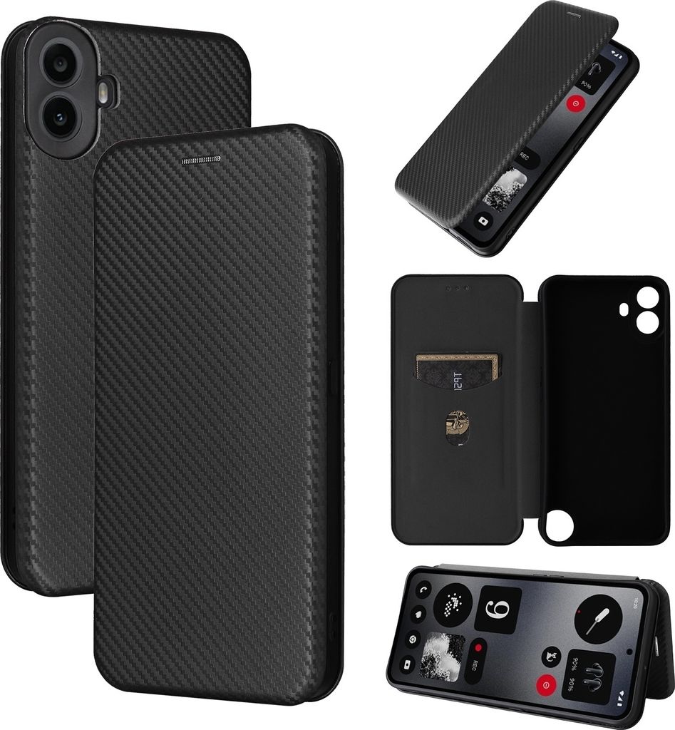 Für Nothing CMF Phone 1 Carbon Faser Hybrid Flip Design Schutz Hülle Schwarz