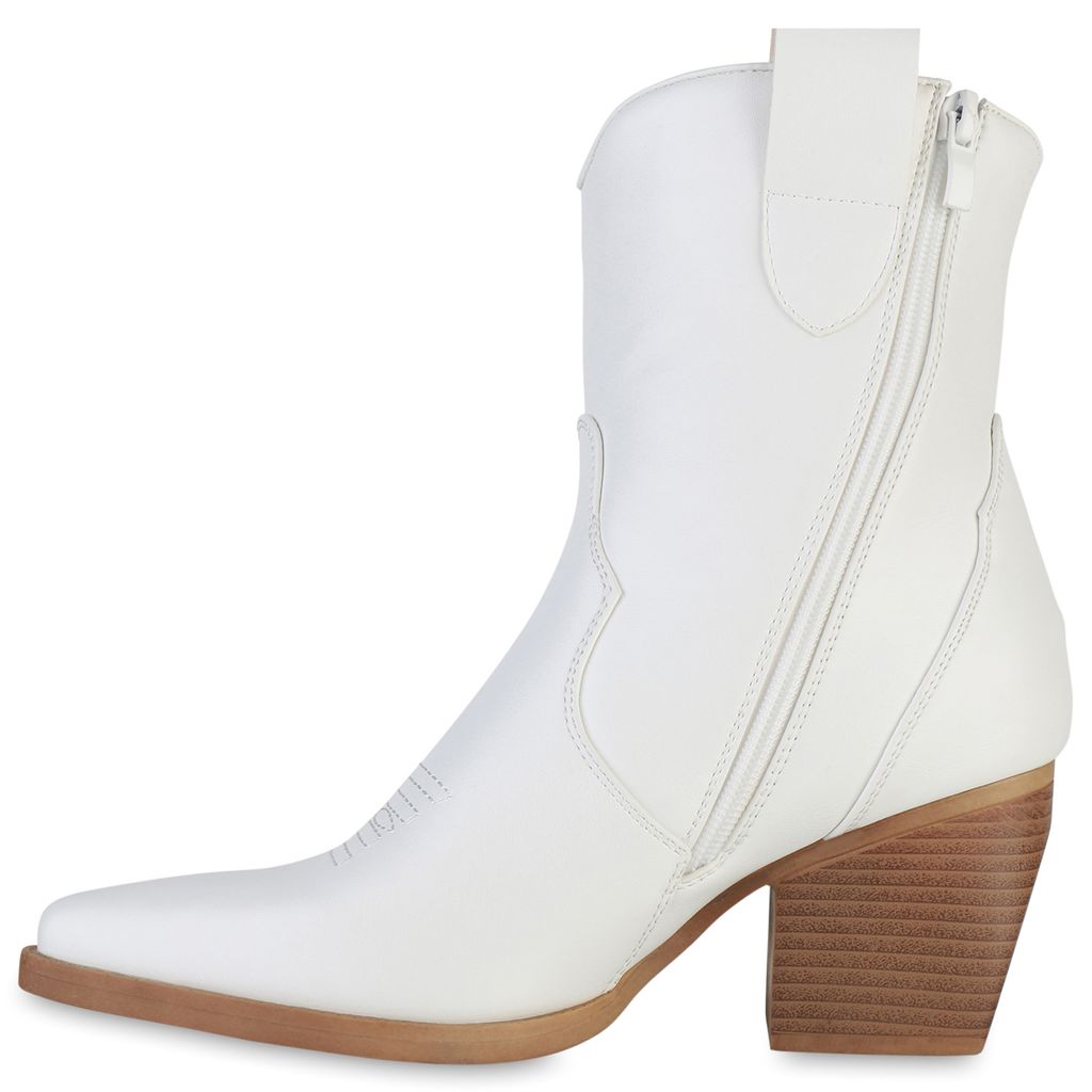 VAN HILL Damen Cowboy Boots - Stiefeletten Mit 6cm Blockabsatz