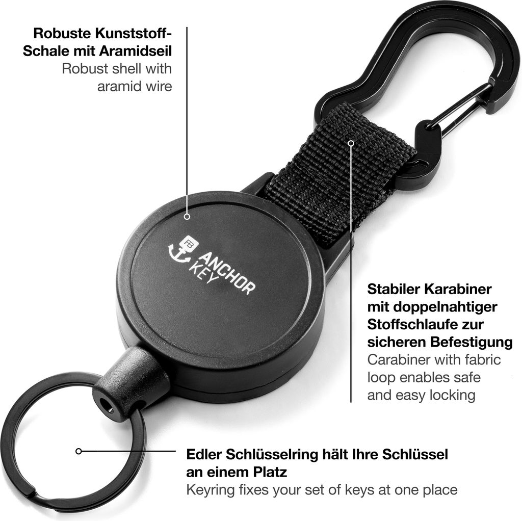 FABACH Schlüsselrolle ausziehbar - Jojo Schlüsselband mit 70cm Aramidseil - Einziehbarer Kartenhalter Ausweis Clip - Schlüssel Zipper