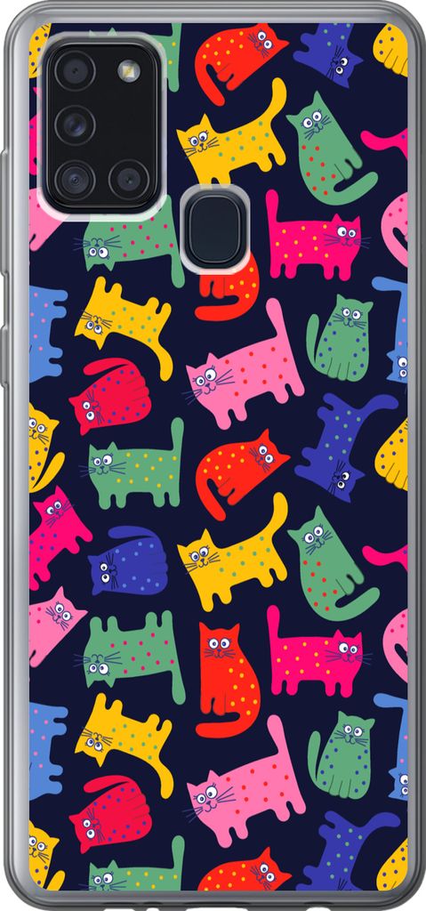 MuchoWow Handyhülle Schutzhülle Hülle für Telefoonhoesje Samsung Galaxy A21s Muster - Katze - Regenbogen - Rosa - Mädchen - Kinder - Kind Si...