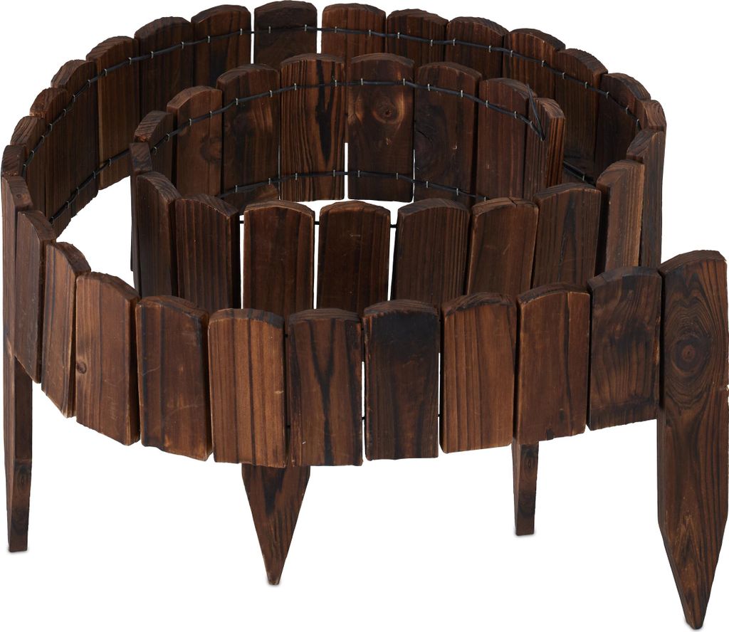 Relaxdays Beeteinfassung, 200 cm lang, flexibel, Sichthöhe: 10 cm, zum Stecken, Holz, Beetzaun, Rasenkante, dunkelbraun