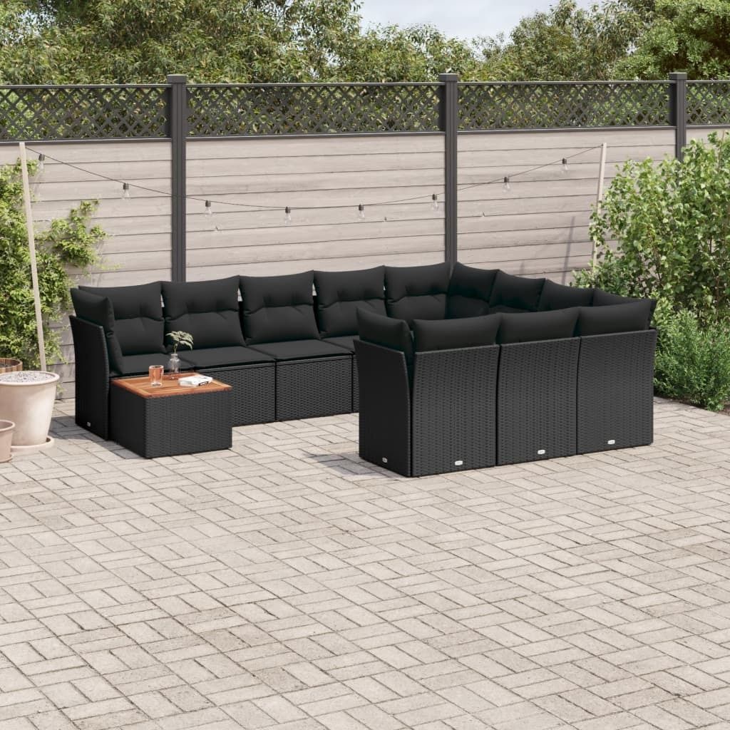 Maison Exclusive - 11-tlg. Garten-Sofagarnitur mit Kissen Schwarz Poly Rattan