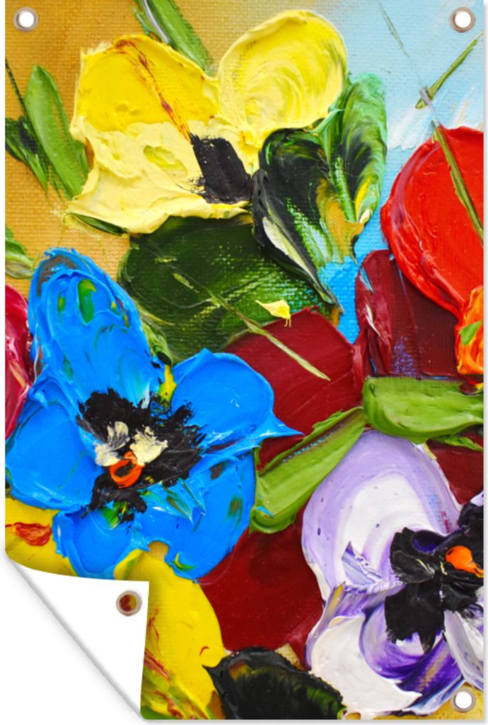 MuchoWow 40x60 cm Outdoor-Poster Gartendeko Sichtschutz Garten Poster für den Garten Ölfarbe - Malerei - Blumen