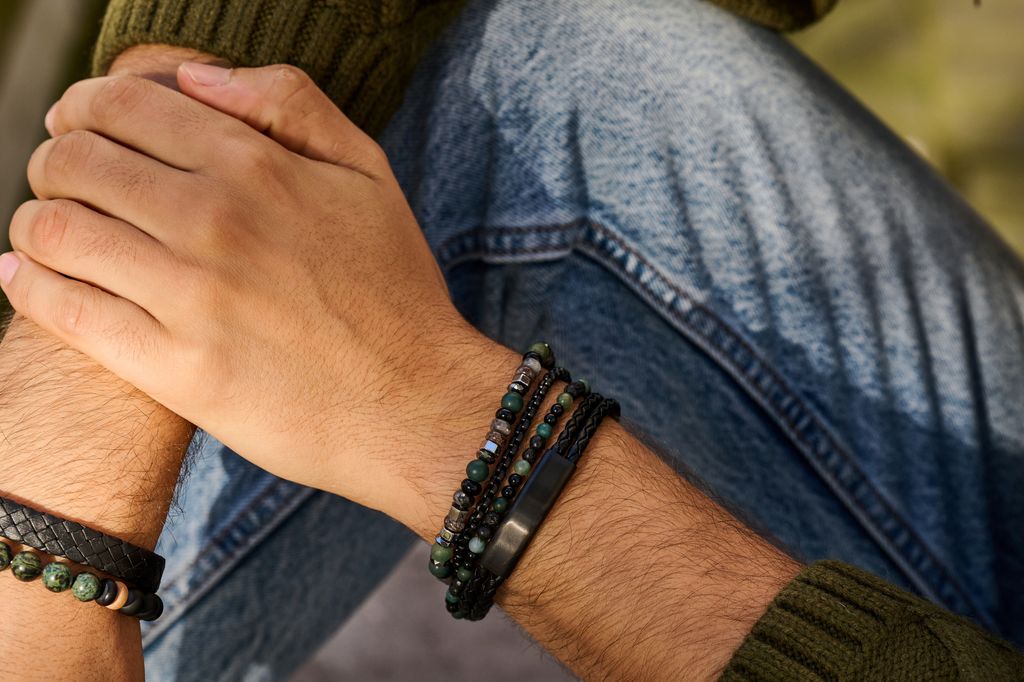 FRANK 1967 7FB-0284 - Heren Armband - 2 Strengen - Leer - Gevlochten - 21cm - 8mm - Zwart