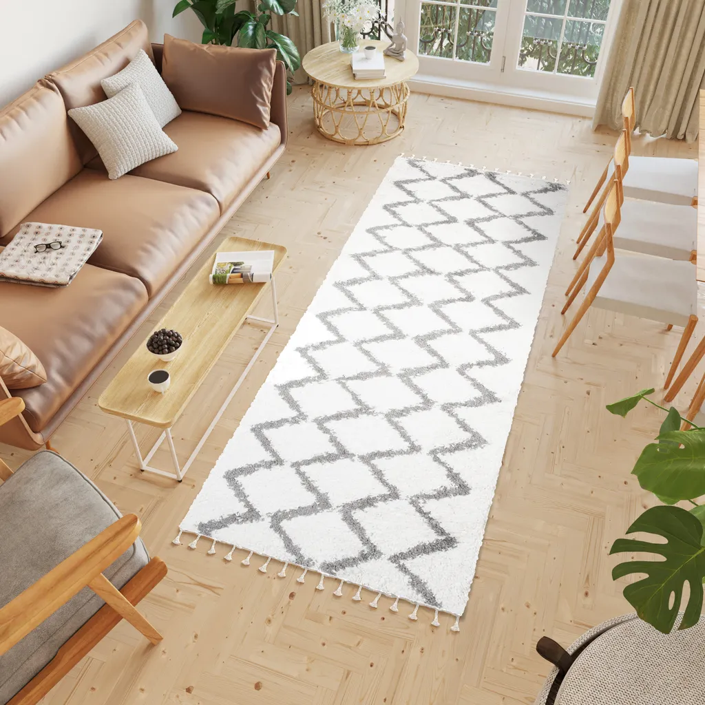 Tapis de passage Shaggy moderne pour salon et chambre 100x400 cm gris